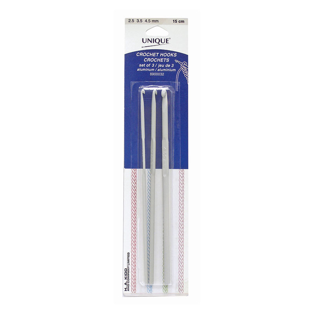 Unique 15cm AL Crochet Hook Asstd 3pcs (2.50mm, 3.50mm, 4.50mm)